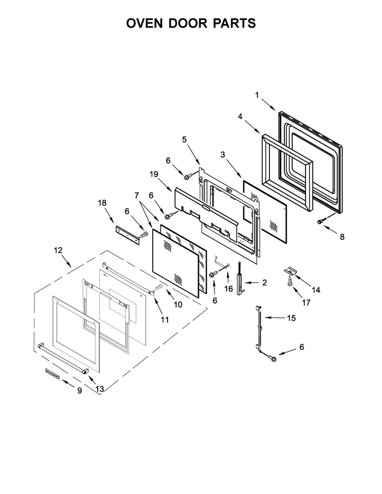 Oven Door Parts Diagram and Parts List for KODC304EBL00  KitchenAid Wall Oven