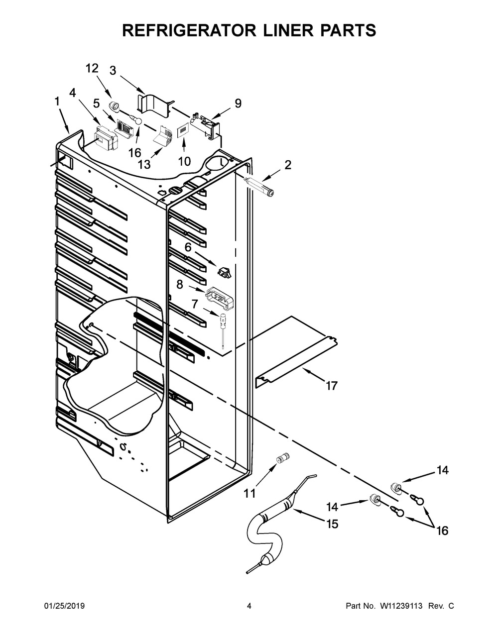 Refrigerator Liner Parts Diagram and Parts List for WRSA71CIHN00  Whirlpool Refrigerator