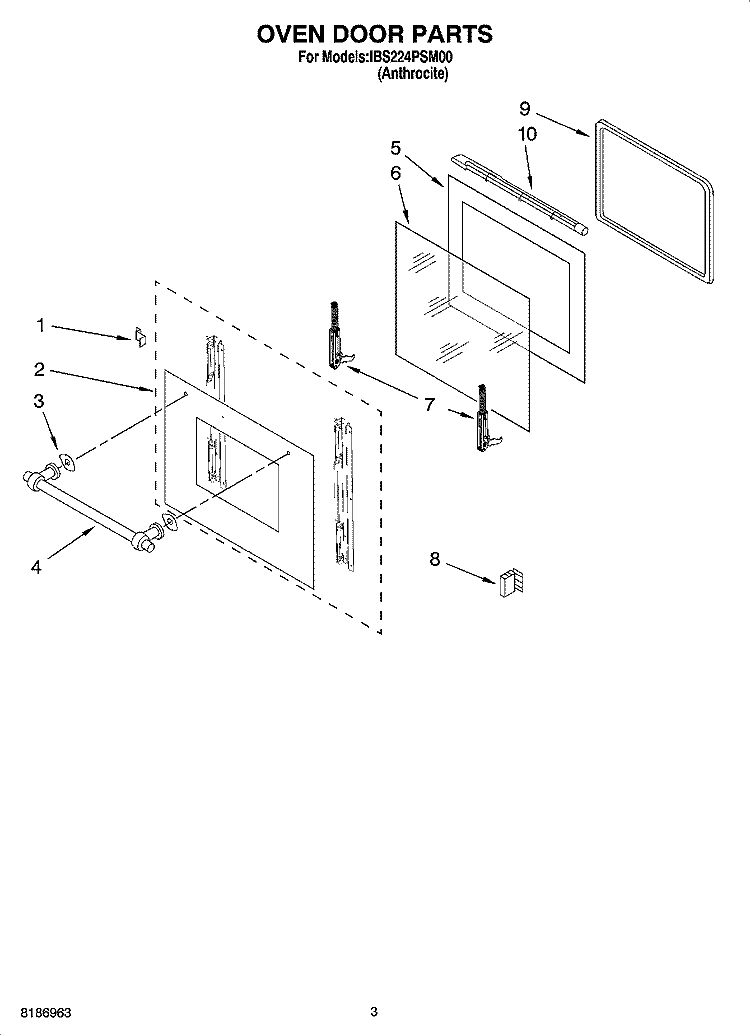 OVEN DOOR PARTS Diagram and Parts List for IBS224PSM00  Whirlpool Wall Oven