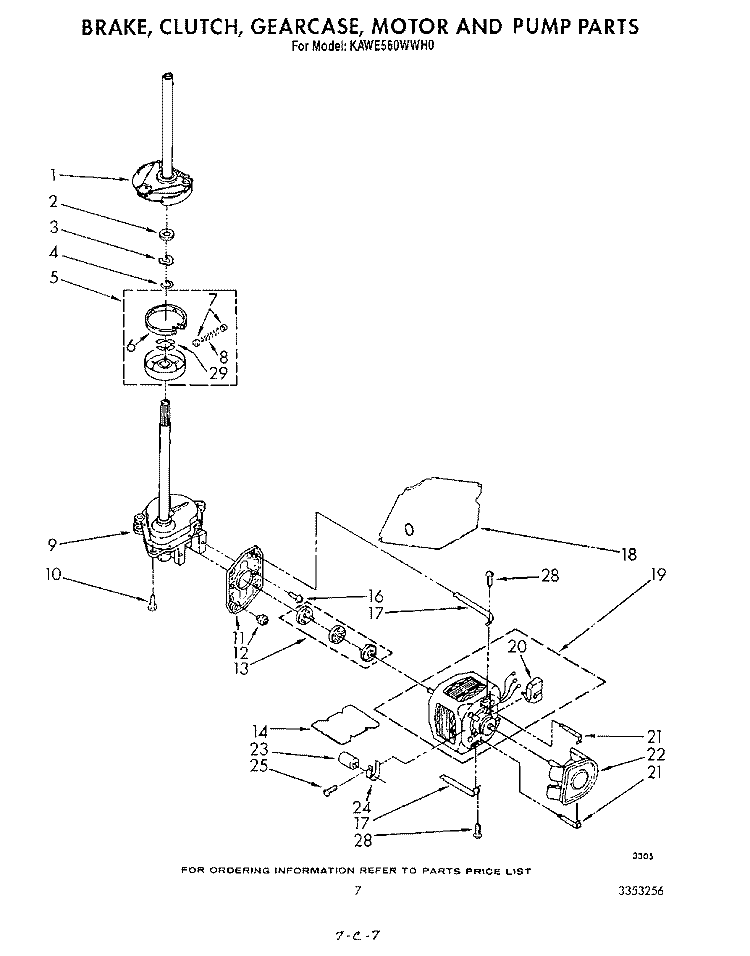 BRAKE, CLUTCH, GEARCASE, MOTOR & PUMP Diagram and Parts List for KAWE560WAL0  Whirlpool Washer