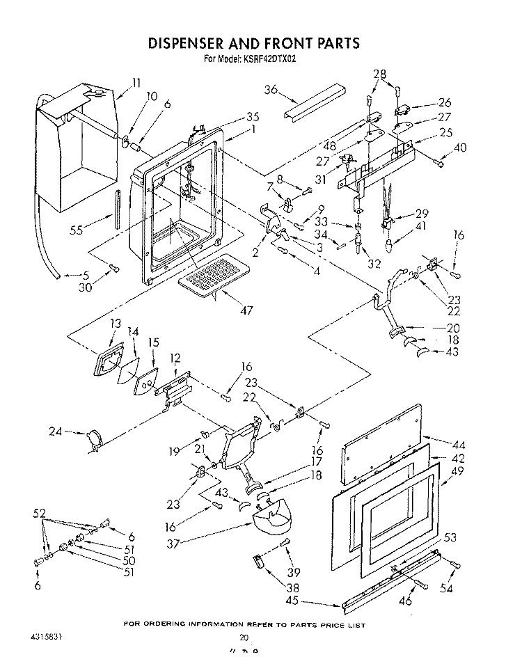 DISPENSER AND FRONT Diagram and Parts List for KSRF42DTX02  KitchenAid Refrigerator