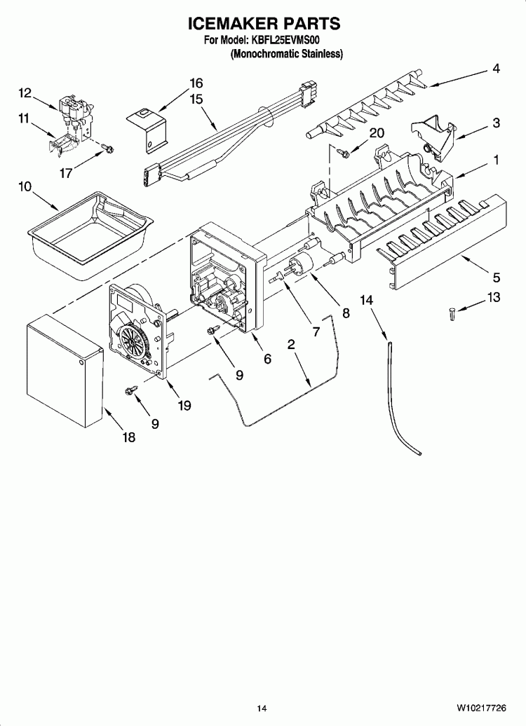 ICEMAKER PARTS, OPTIONAL PARTS (NOT INCLUDED) Diagram and Parts List for KBFL25EVMS00  KitchenAid Refrigerator