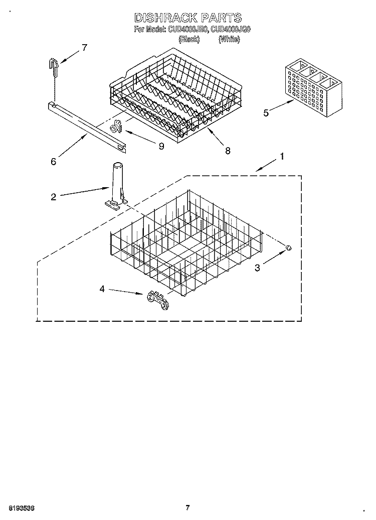 DISHRACK Diagram and Parts List for CUD4000JQ0  Crosley Dishwasher