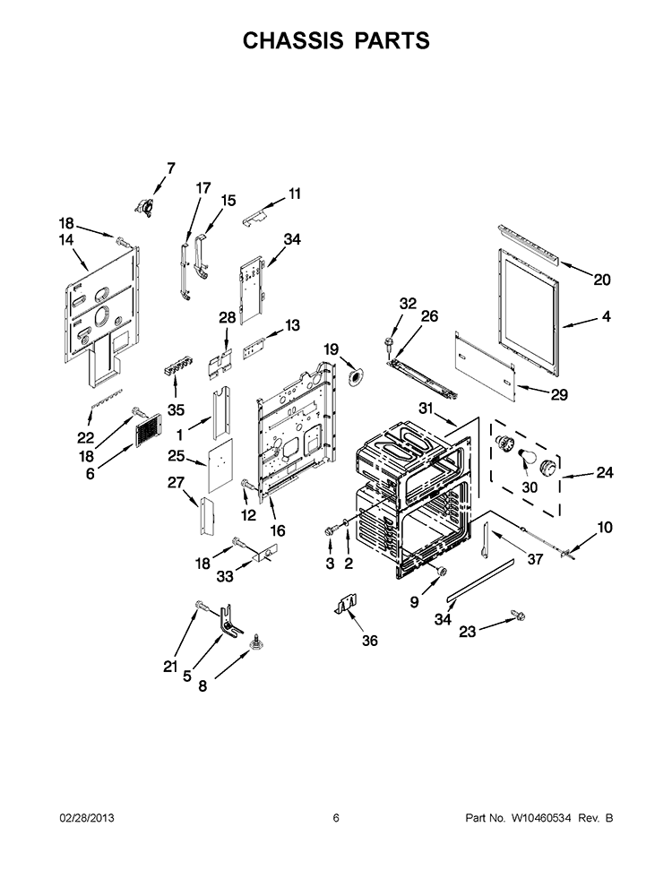 CHASSIS PARTS Diagram and Parts List for GGE388LXS02  Whirlpool Range