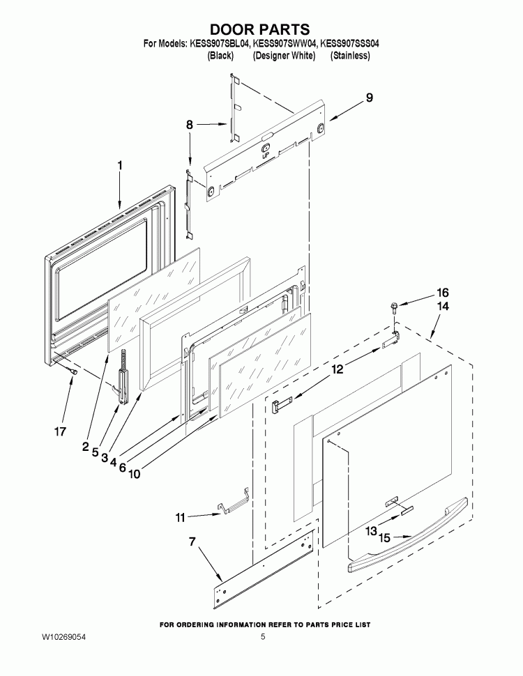 DOOR PARTS Diagram and Parts List for KESS907SBL04  KitchenAid Range