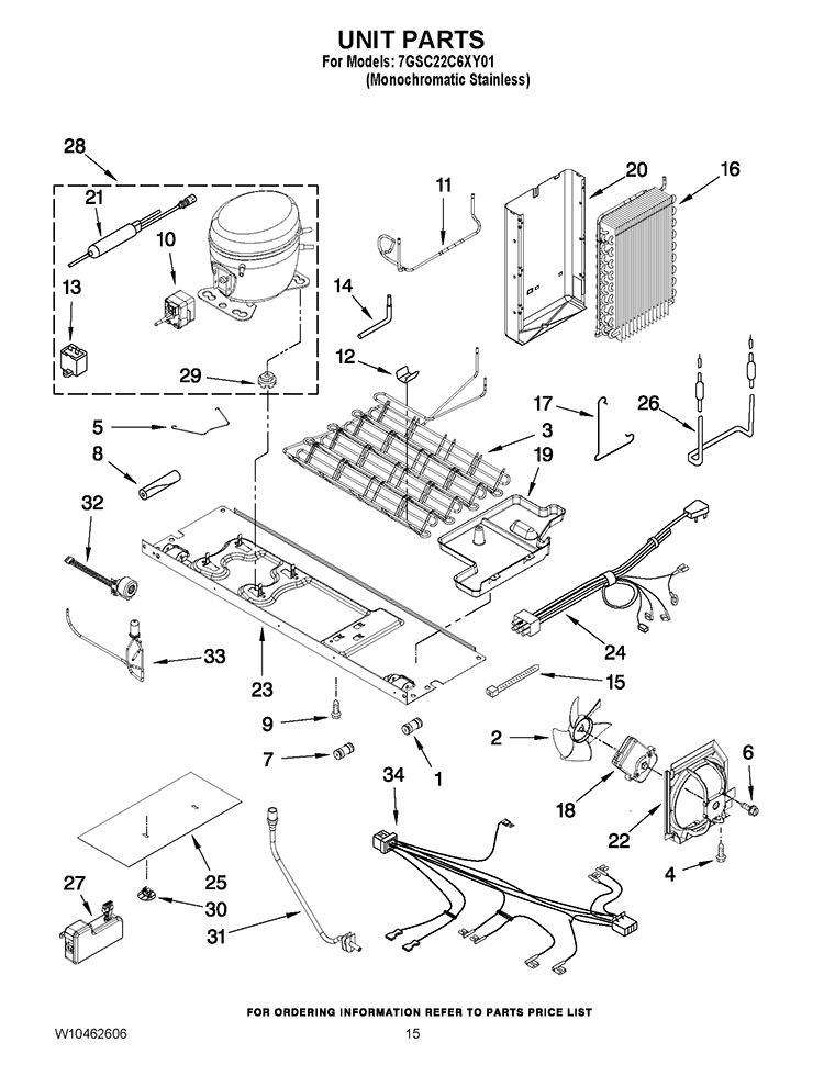 UNIT PARTS Diagram and Parts List for 7GSC22C6XY01  Whirlpool Refrigerator
