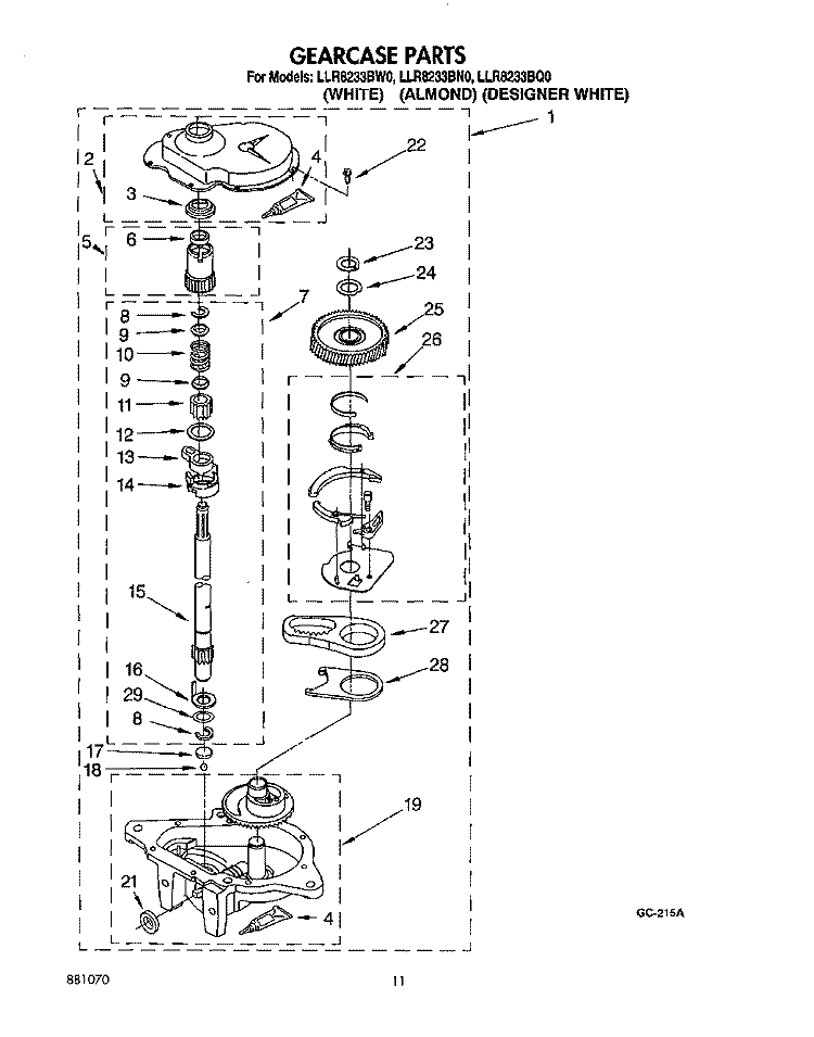 GEARCASE Diagram and Parts List for LLR8233BN0  Whirlpool Washer