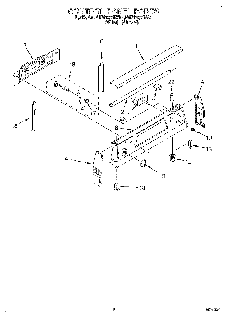 CONTROL PANEL Diagram and Parts List for KERS507EWH1  KitchenAid Range