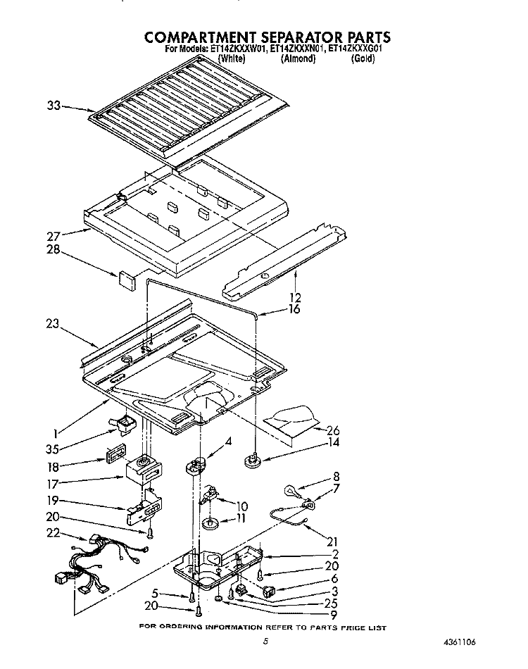 COMPARTMENT SEPARATOR Diagram and Parts List for ET14ZKXXG01  Whirlpool Refrigerator