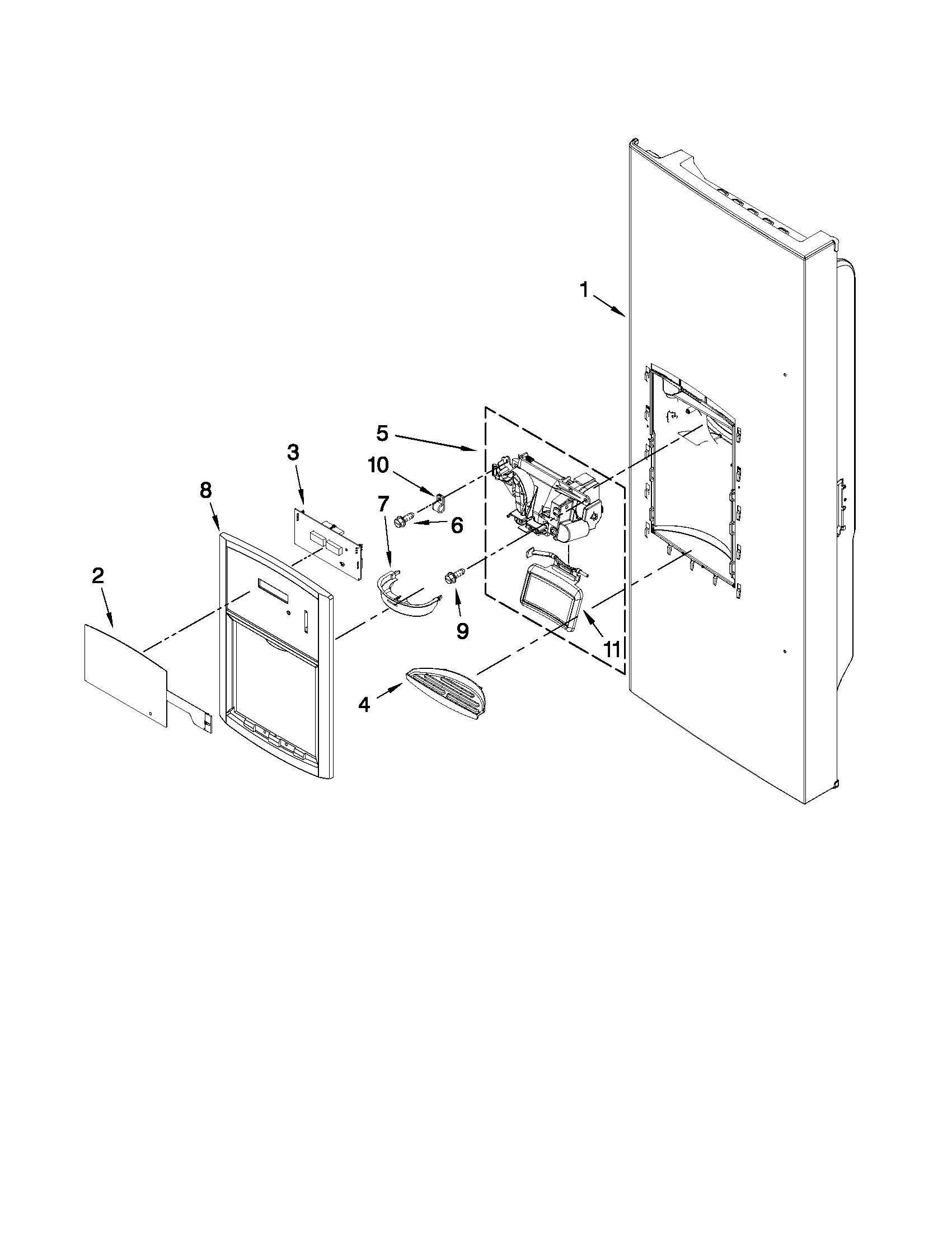 Dispenser Front Parts Diagram and Parts List for 59679243013  Kenmore Refrigerator