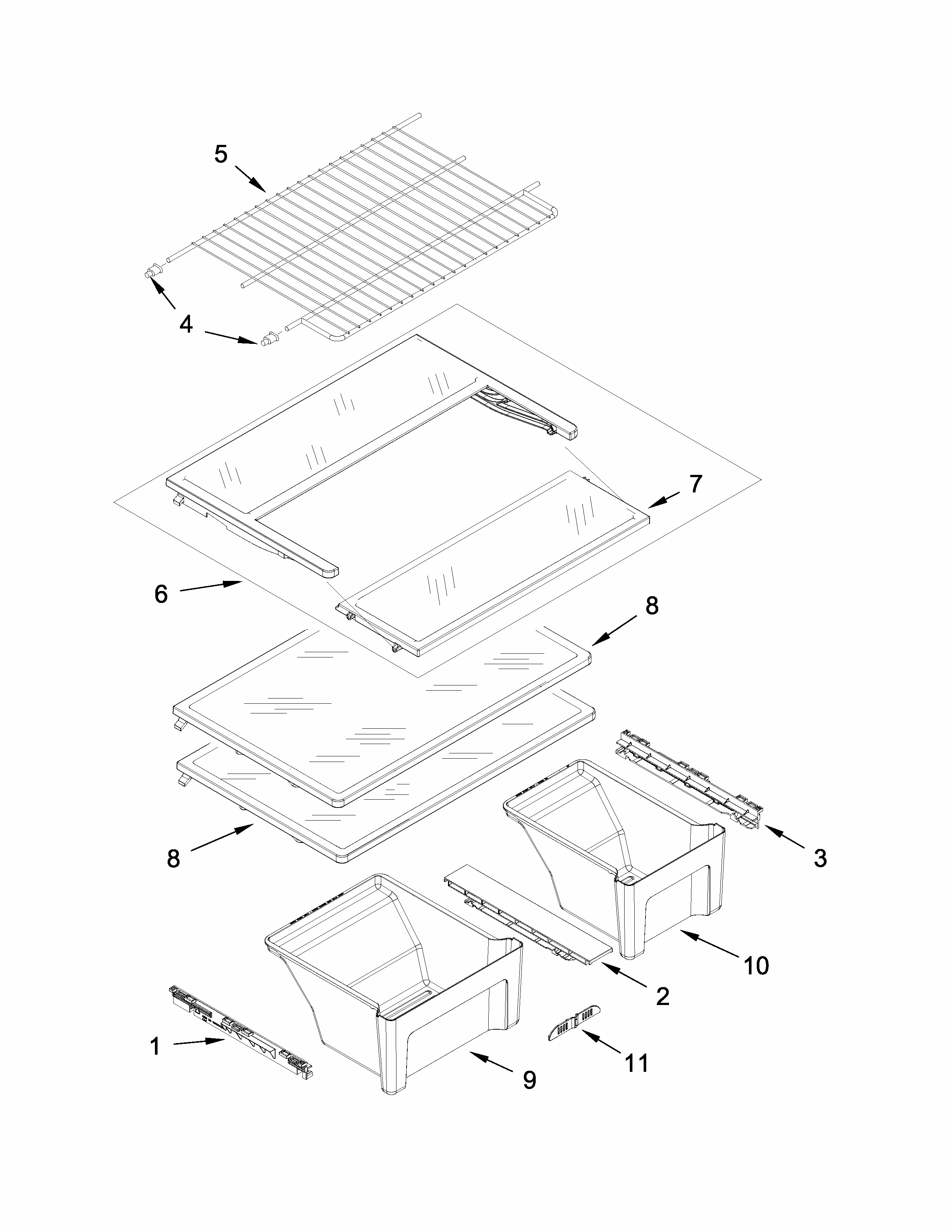 Shelf Parts Diagram and Parts List for GARF19XXYK01  Whirlpool Refrigerator