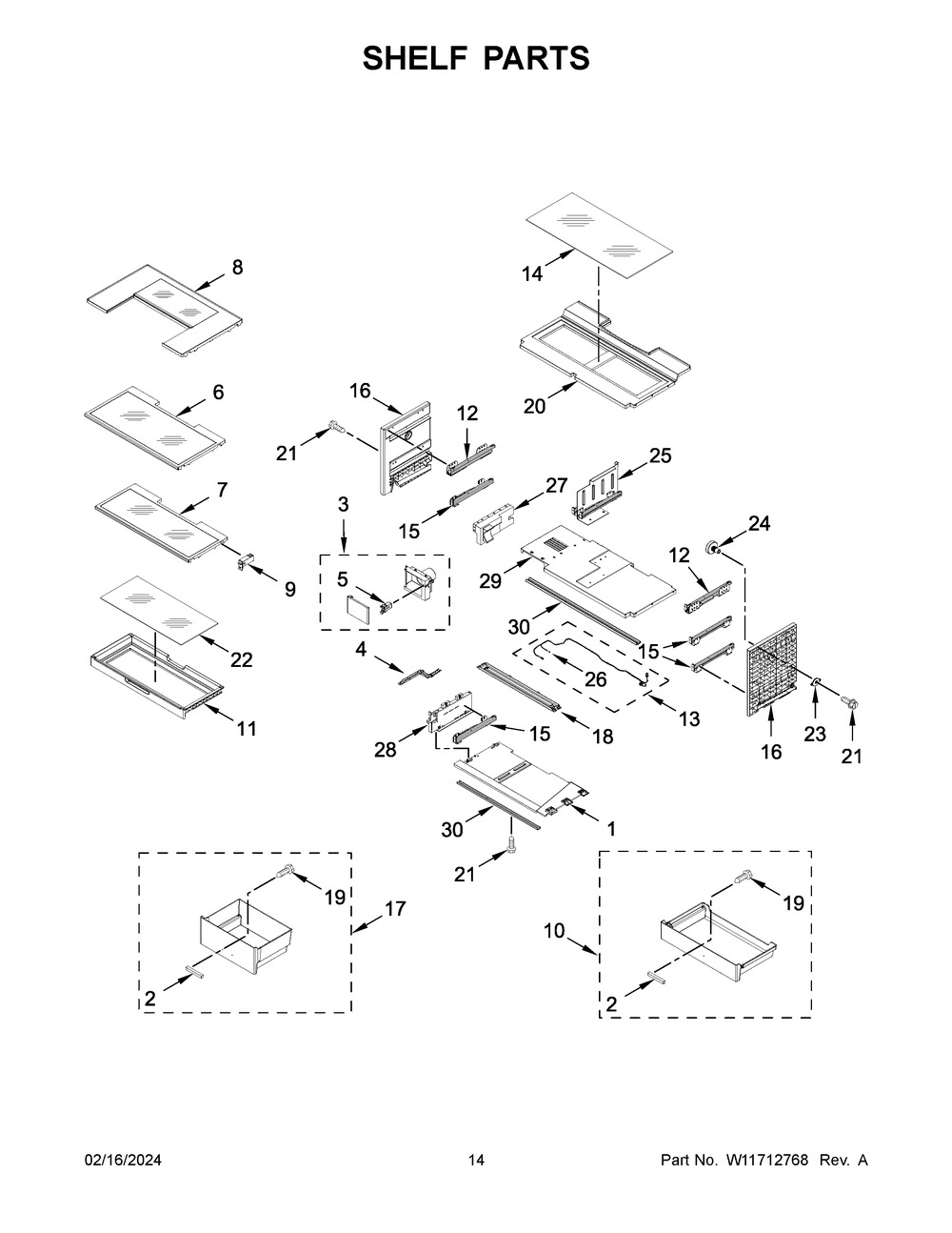 Shelf Parts Diagram and Parts List for WRF954CIHZ05  Whirlpool Refrigerator