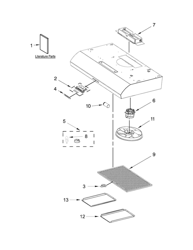 Hood Parts Diagram and Parts List for UXT5230AYB1  Whirlpool Range Hood