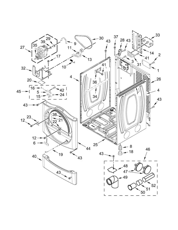 Cabinet Parts Diagram and Parts List for 11081932510  Kenmore Dryer