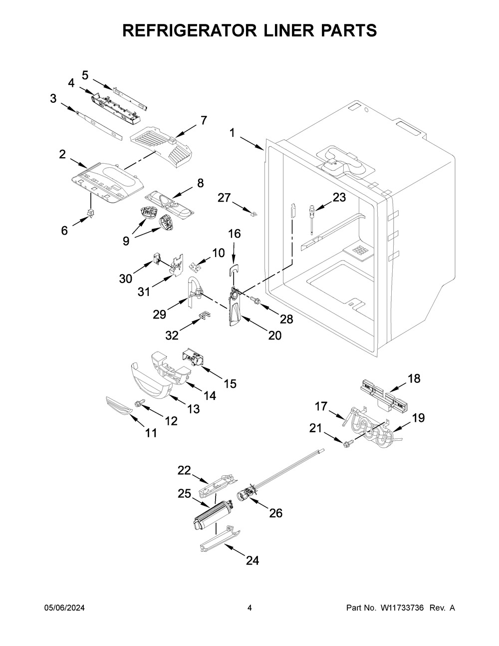 Refrigerator Liner Parts Diagram and Parts List for WRF540CWHZ12  Whirlpool Refrigerator
