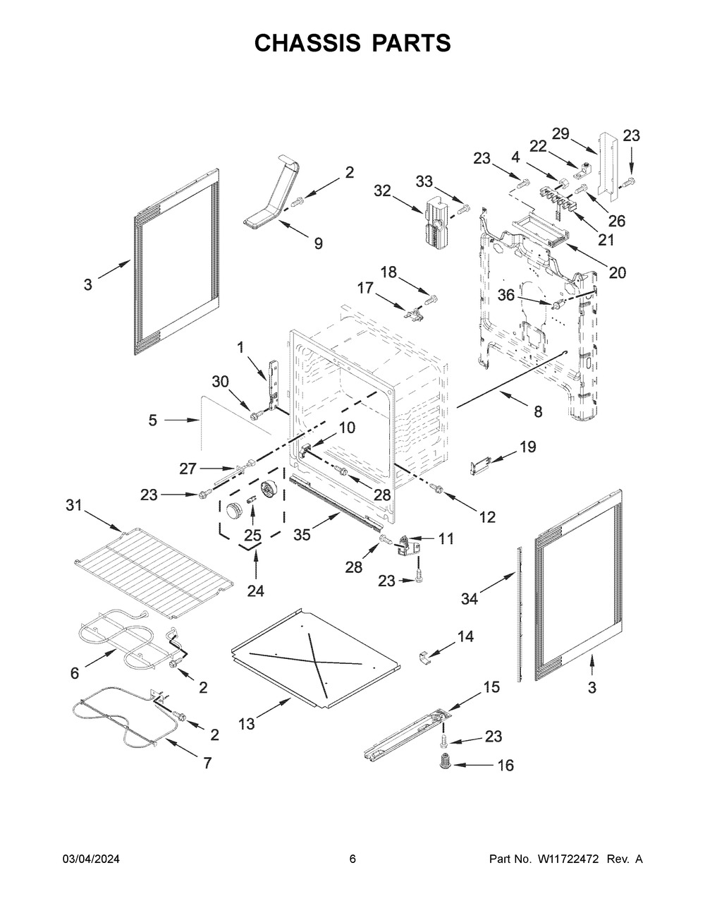 Chassis Parts Diagram and Parts List for WFES3330RS0  Whirlpool Range