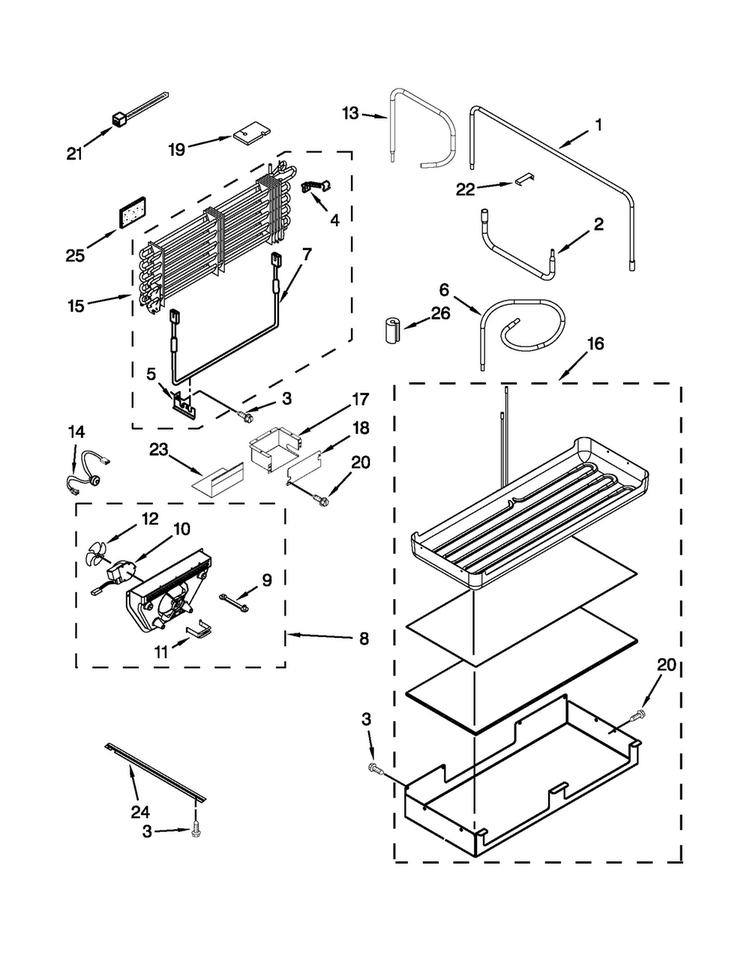 Lower Unit And Tube Parts Diagram and Parts List for KBRO36FTX07  KitchenAid Refrigerator