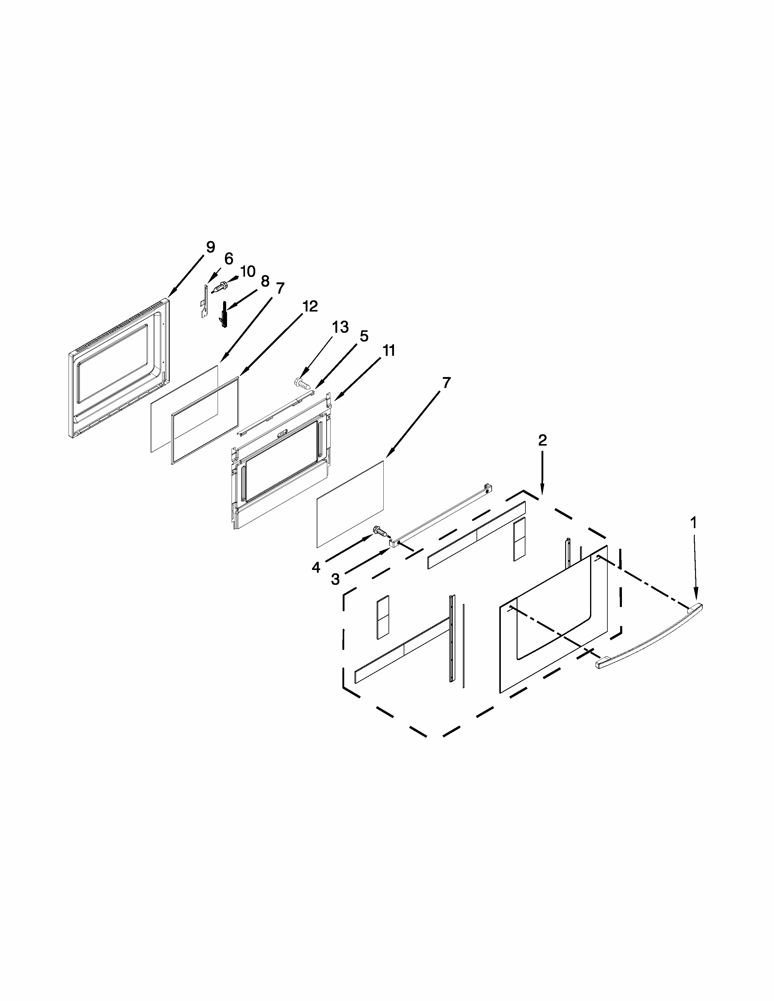 Lower Door Parts Diagram and Parts List for YIES900DS02  Whirlpool Range