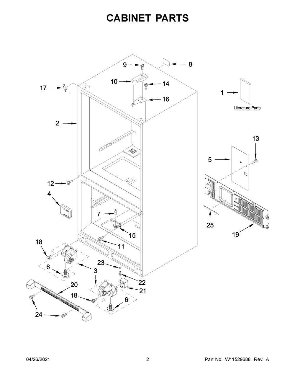 Cabinet Parts Diagram and Parts List for WRB119WFBM03  Whirlpool Refrigerator