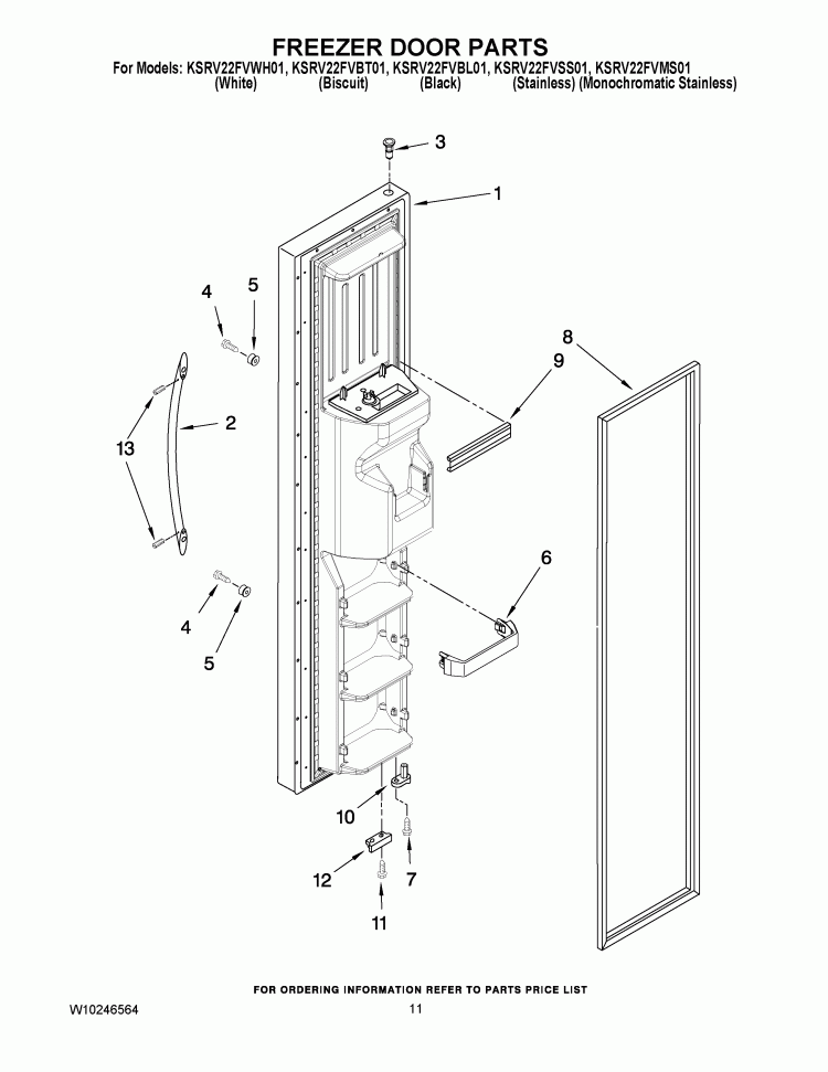 FREEZER DOOR PARTS Diagram and Parts List for KSRV22FVSS01  KitchenAid Refrigerator