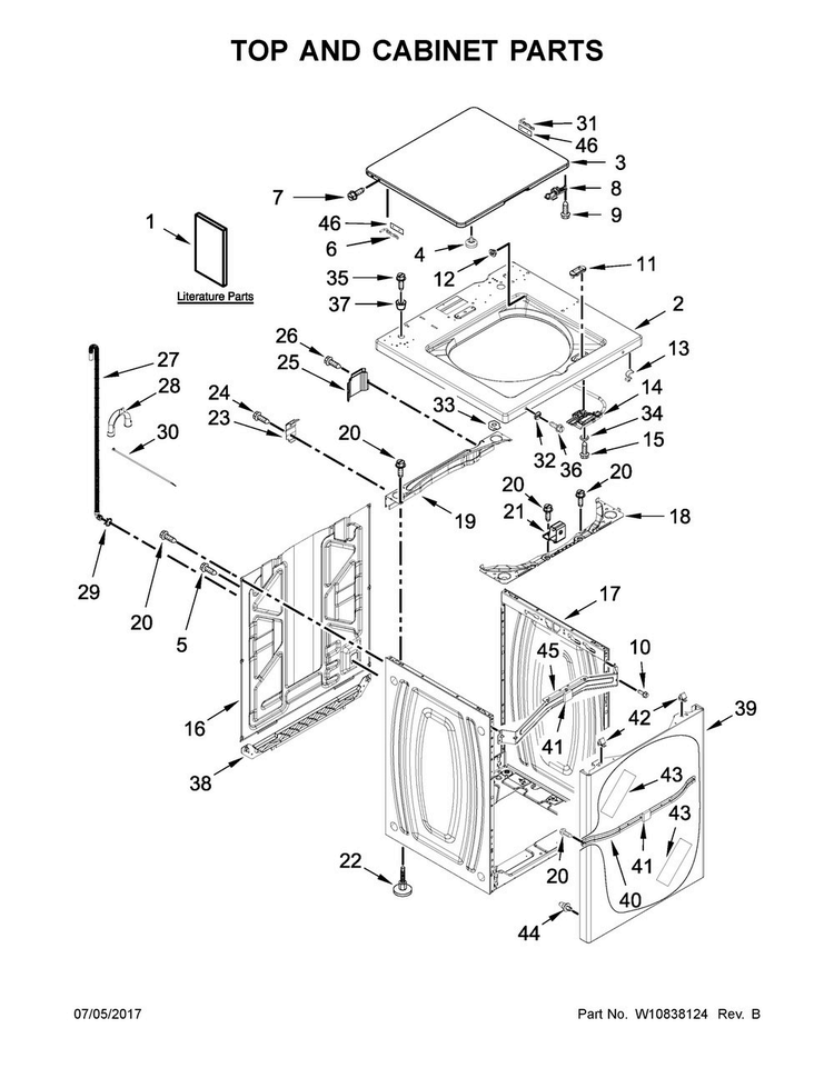 Top And Cabinet Parts Diagram and Parts List for QCAE2735FQ0  Whirlpool Washer