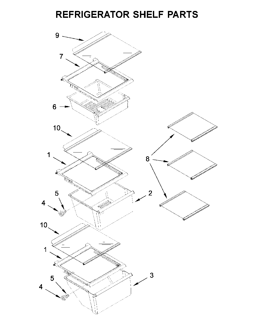 Refrigerator shelf parts Diagram and Parts List for WRS335SDHM03  Whirlpool Refrigerator