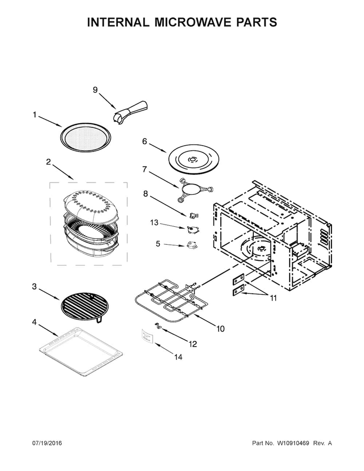 Internal Microwave Parts Diagram and Parts List for KOCE500ESS05  KitchenAid Microwave