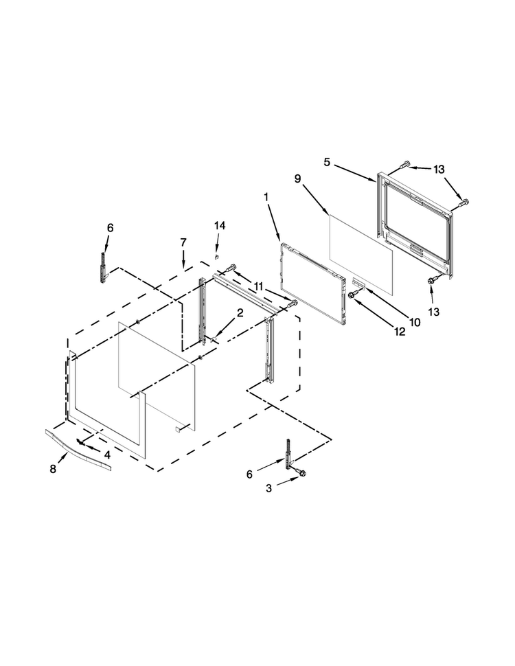 Oven Door Parts Diagram and Parts List for WOC54EC0AW02  Whirlpool Microwave