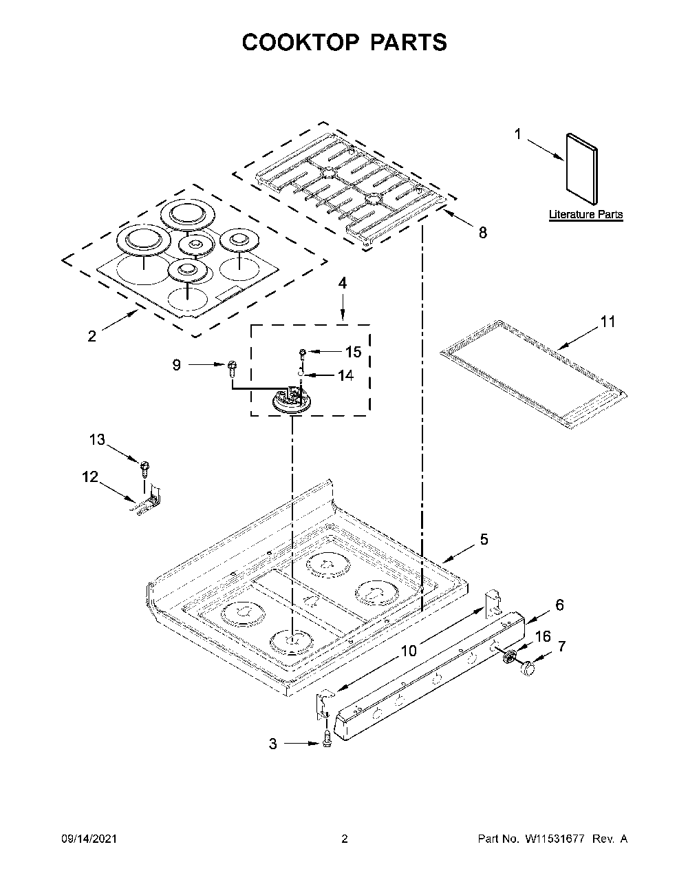 Cooktop Parts Diagram and Parts List for KFGG500ESS3  KitchenAid Range