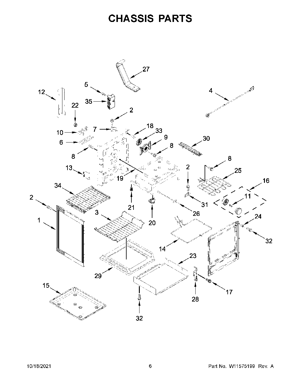 Chassis Parts Diagram and Parts List for YKFEG500EWH5  KitchenAid Range