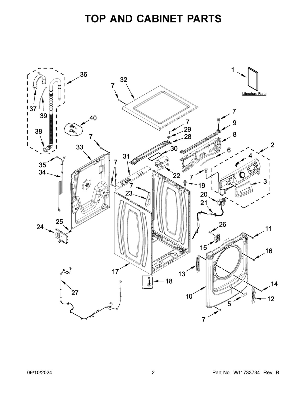 02 - Top And Cabinet Parts Diagram and Parts List for MFW7020RW0  Whirlpool Washer