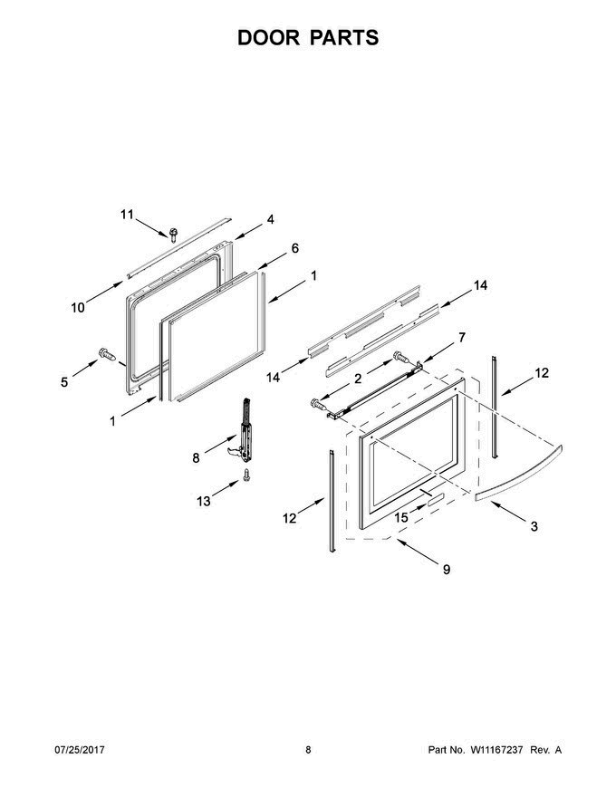 05 - Door Parts Diagram and Parts List for YWFE775H0HV0  Whirlpool Range