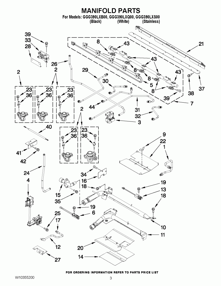 MANIFOLD PARTS Diagram and Parts List for GGG390LXS00  Whirlpool Range