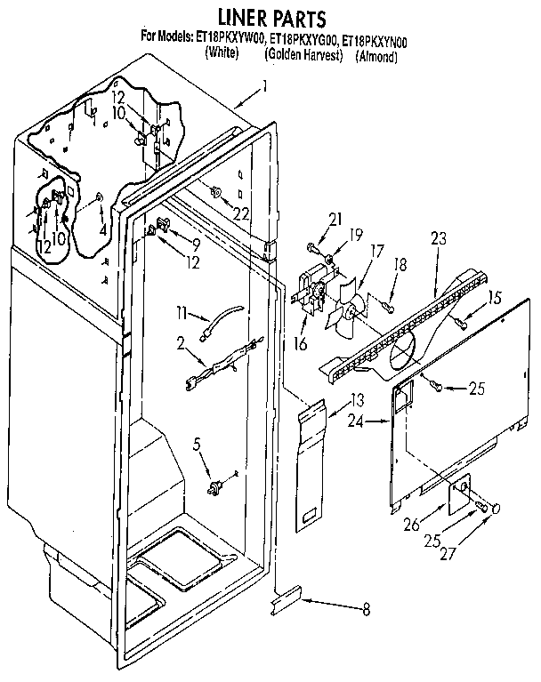 Liner Diagram and Parts List for E18PKXYN00  Whirlpool Refrigerator