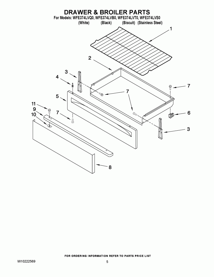 DRAWER & BROILER PARTS Diagram and Parts List for WFE374LVQ0  Whirlpool Range