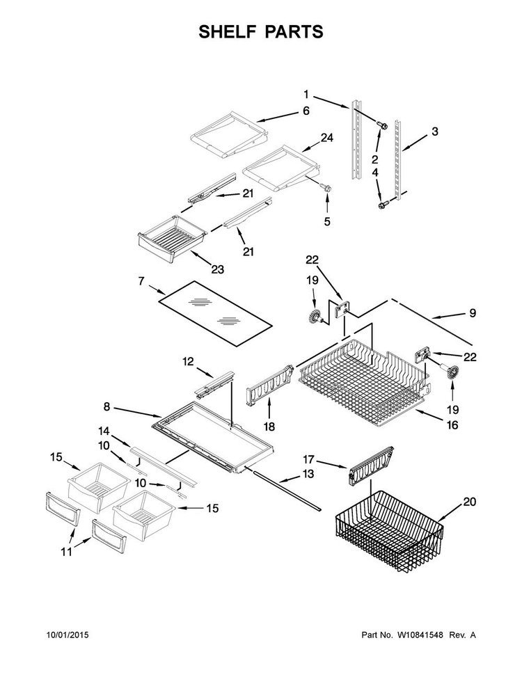 Shelf Parts Diagram and Parts List for 5GBB1958EW00  Whirlpool Refrigerator