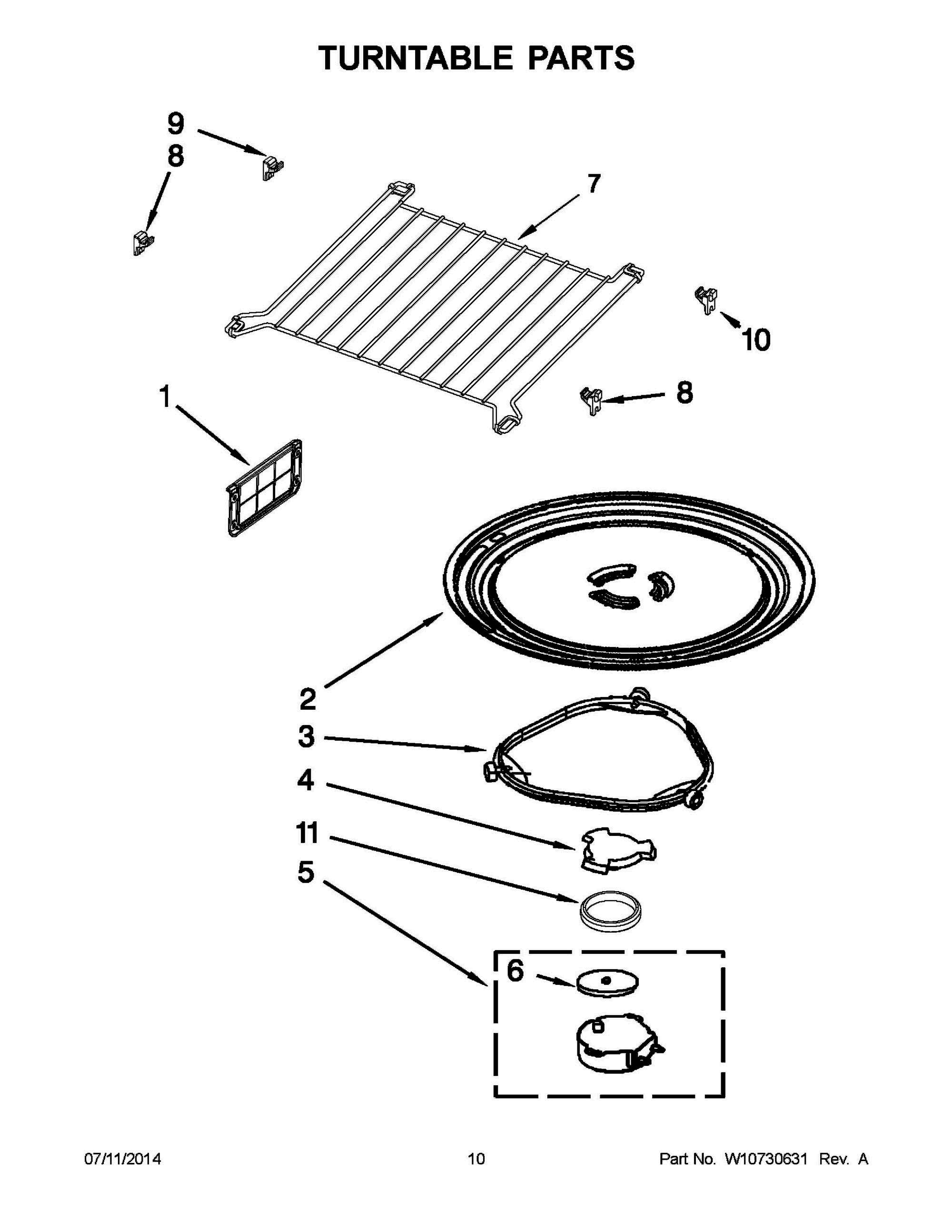 06 - TURNTABLE PARTS Diagram and Parts List for YKMHS120ES0  Whirlpool Microwave