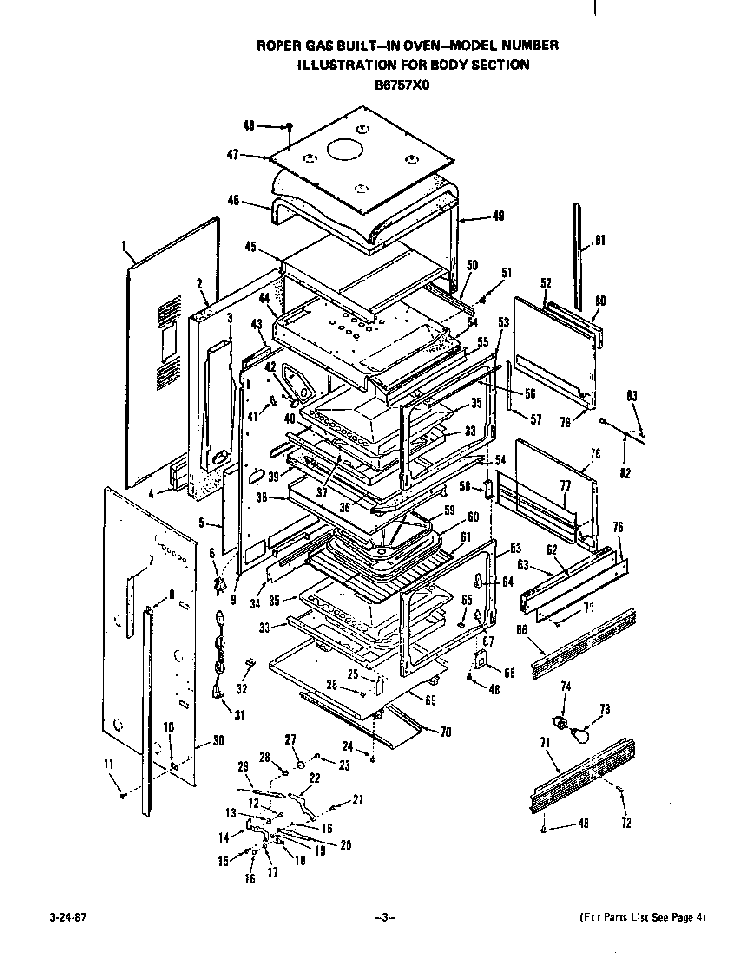 Body Diagram and Parts List for B6757*0  Roper Range
