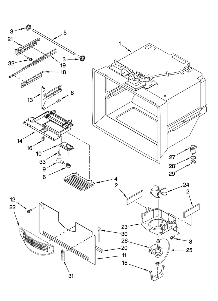 Freezer Liner Parts Diagram and Parts List for KBLS20ETSS11  KitchenAid Refrigerator