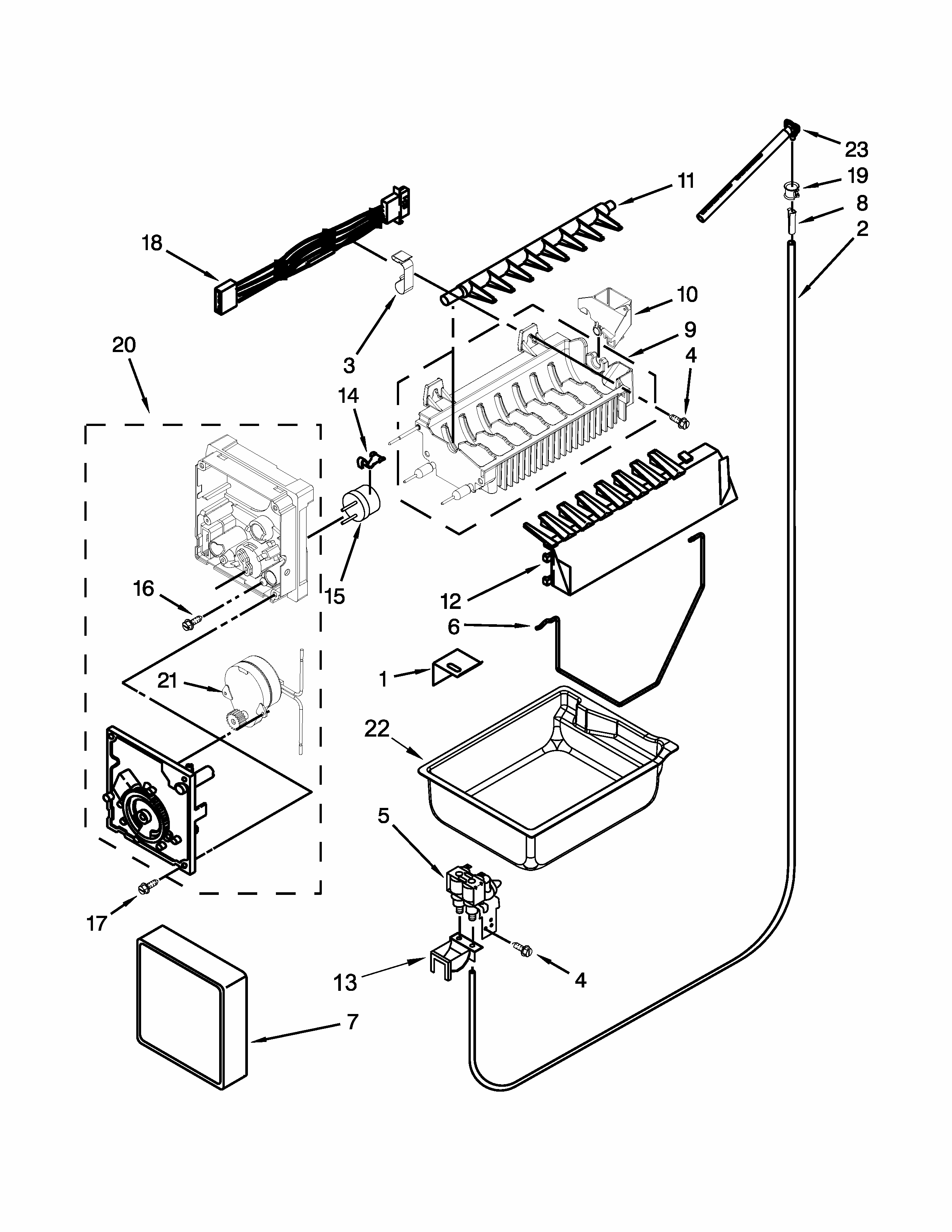 Icemaker Parts Diagram and Parts List for IX7HHEXDSM00  Whirlpool Refrigerator