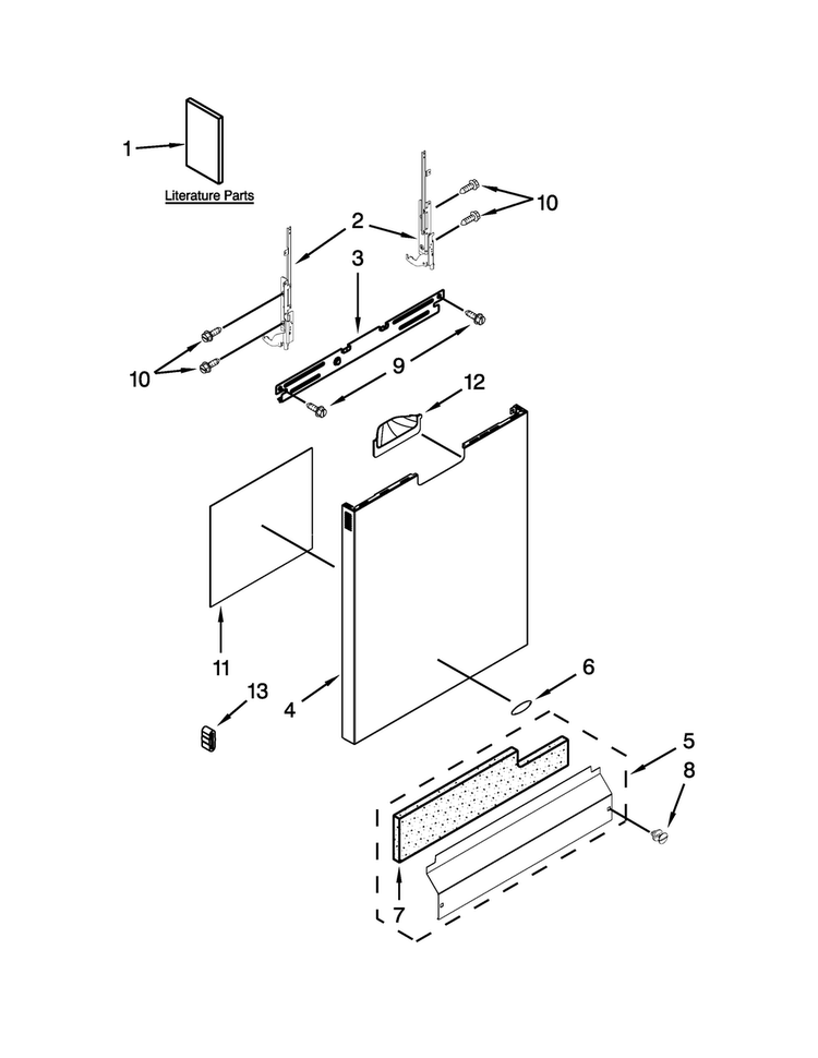 Door And Panel Parts Diagram and Parts List for WDF530PLYM7  Whirlpool Dishwasher