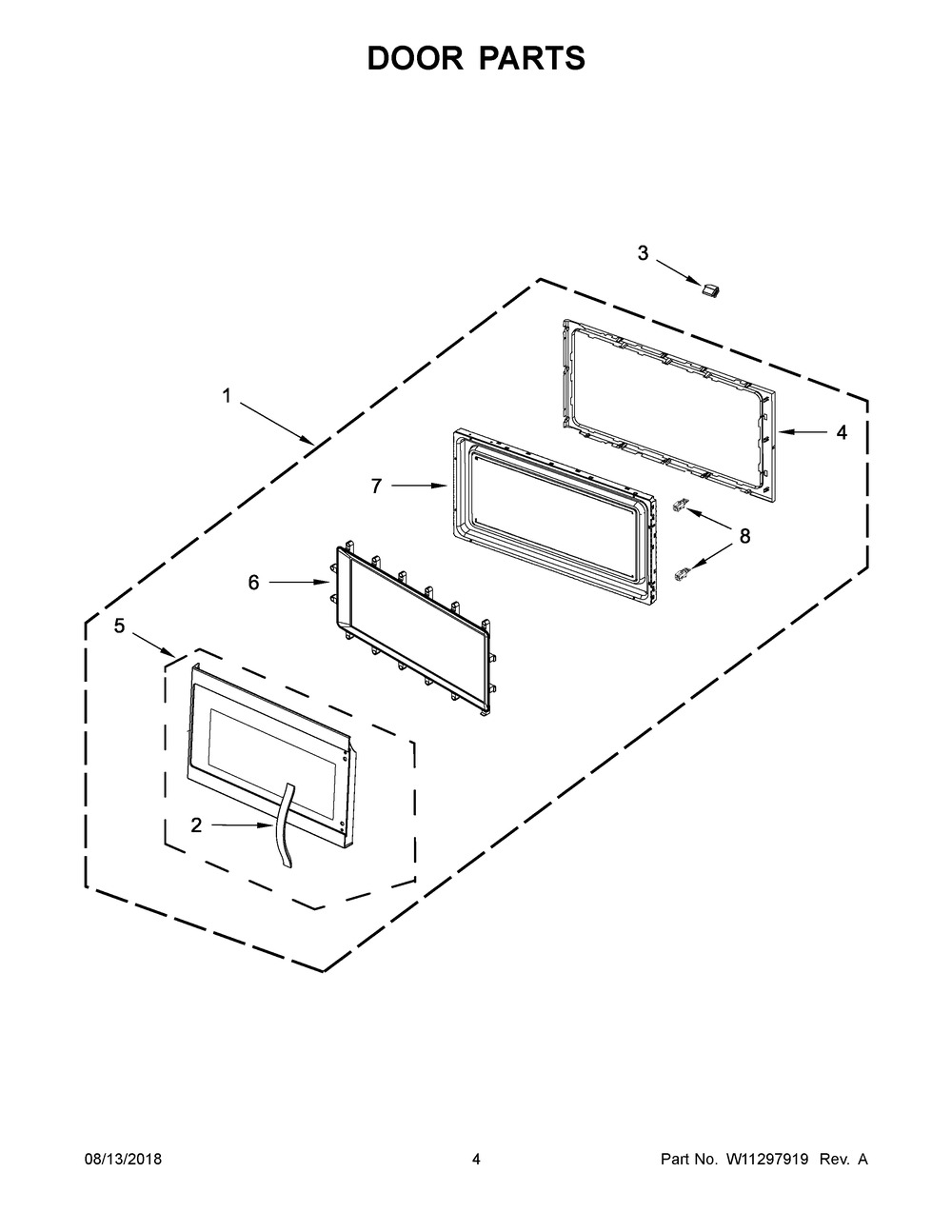 Door Parts Diagram and Parts List for WMH54521HS3  Whirlpool Microwave
