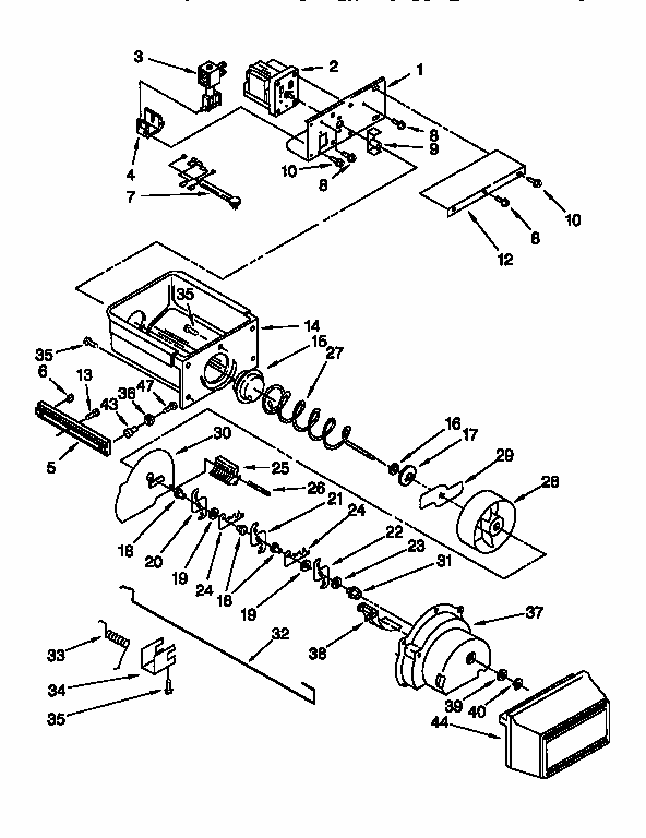 Motor And Ice Container Diagram and Parts List for 106KSSS36QDW05  KitchenAid Refrigerator