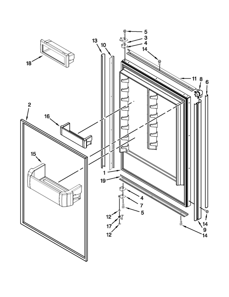 Refrigerator Door Parts Diagram and Parts List for KBRO36FTX07  KitchenAid Refrigerator