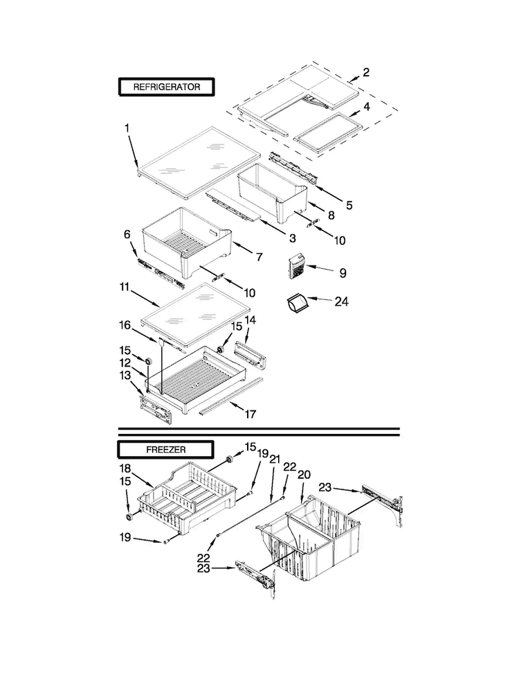 Shelf Parts Diagram and Parts List for WRF560SMYW01  Whirlpool Refrigerator