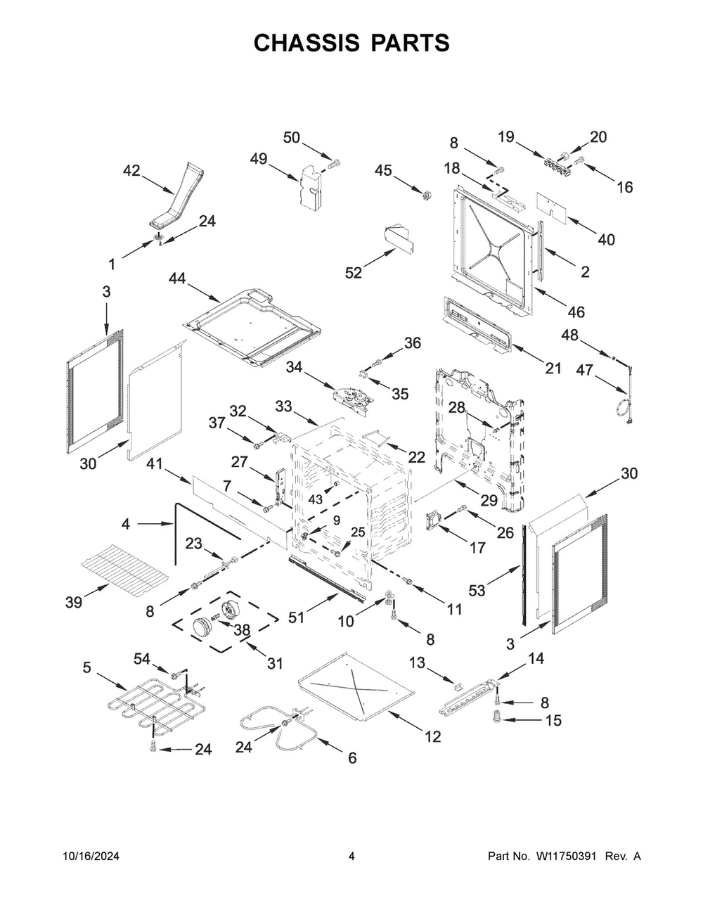 03 - Chassis Parts Diagram and Parts List for YAES6603SFW6  Whirlpool Wall Oven
