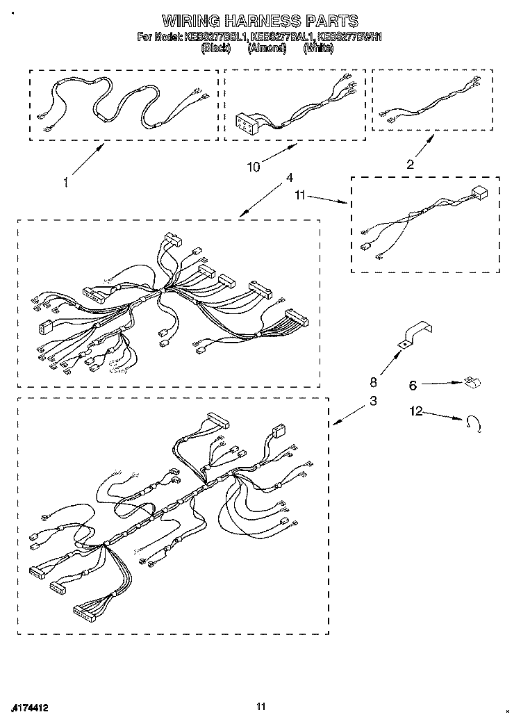 WIRING HARNESS Diagram and Parts List for KEBS277BAL1  KitchenAid Wall Oven