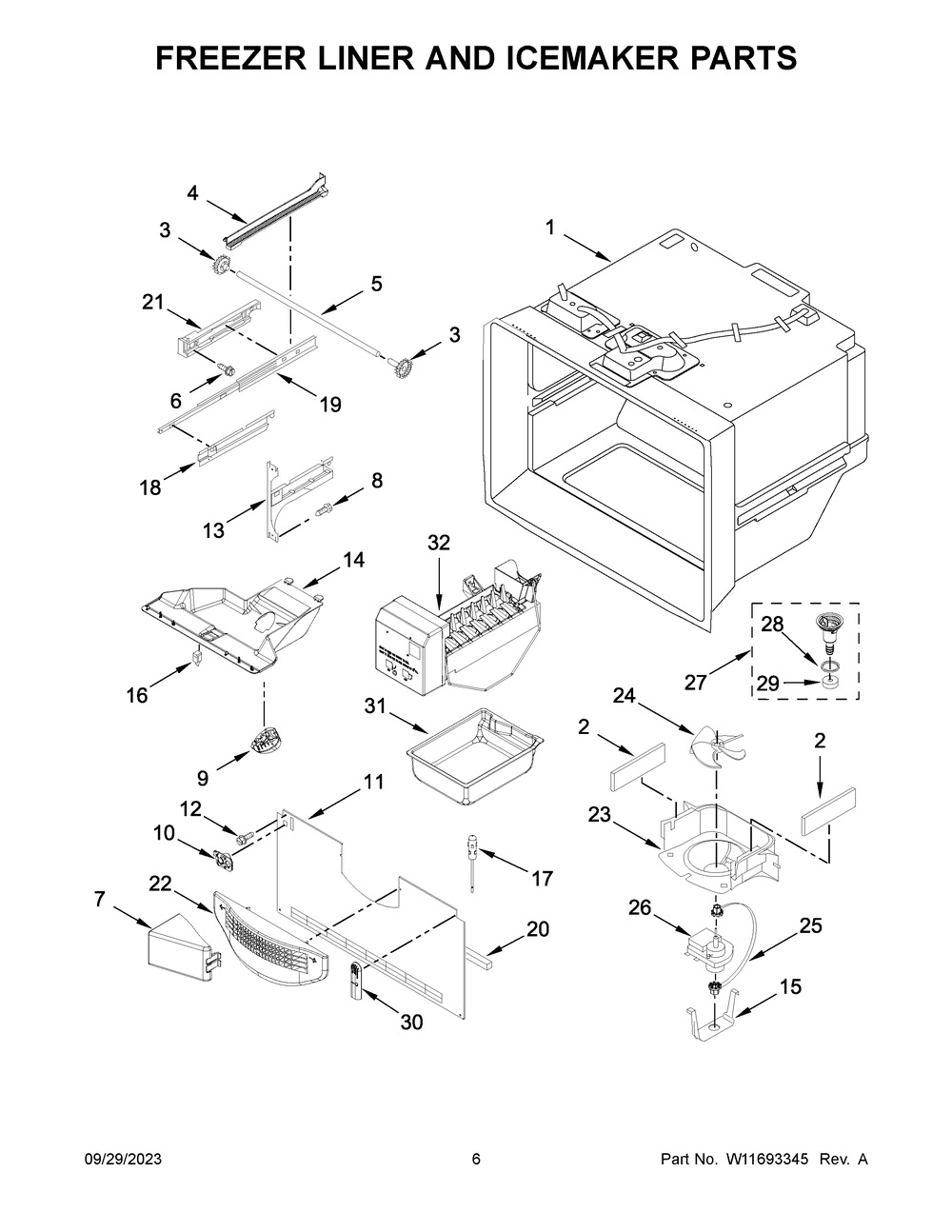 Freezer Liner And Icemaker Parts Diagram and Parts List for KRFC300EBS08  KitchenAid Refrigerator