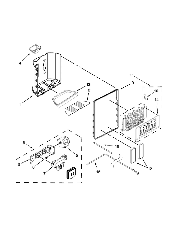Dispenser Parts Diagram and Parts List for WRS973CIDM00  Whirlpool Refrigerator