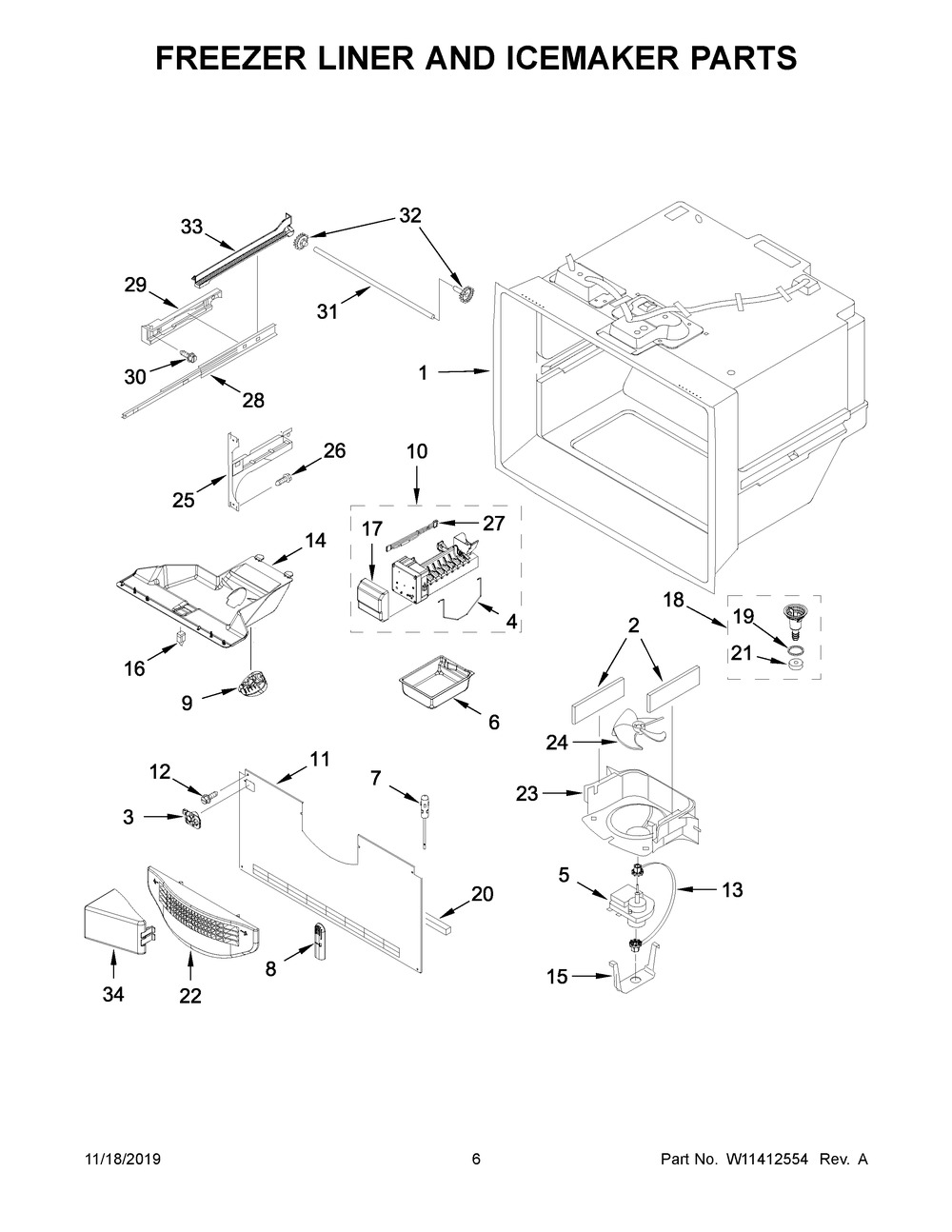 Freezer Liner And Icemaker Parts Diagram and Parts List for WRF535SMHB02  Whirlpool Refrigerator